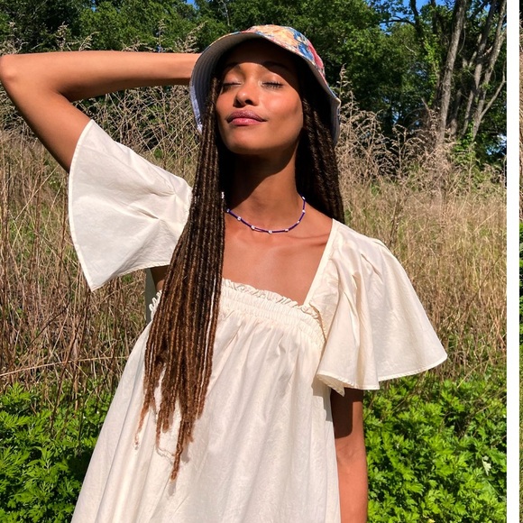 Free People Imogene Ivory Cotton Square Neck Flutter sleeve mini dress size xs - Picture 6 of 8